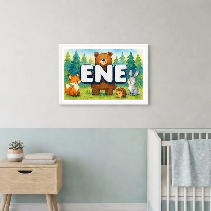 Ene Name Art - Forest Friends personalized wall print for kids