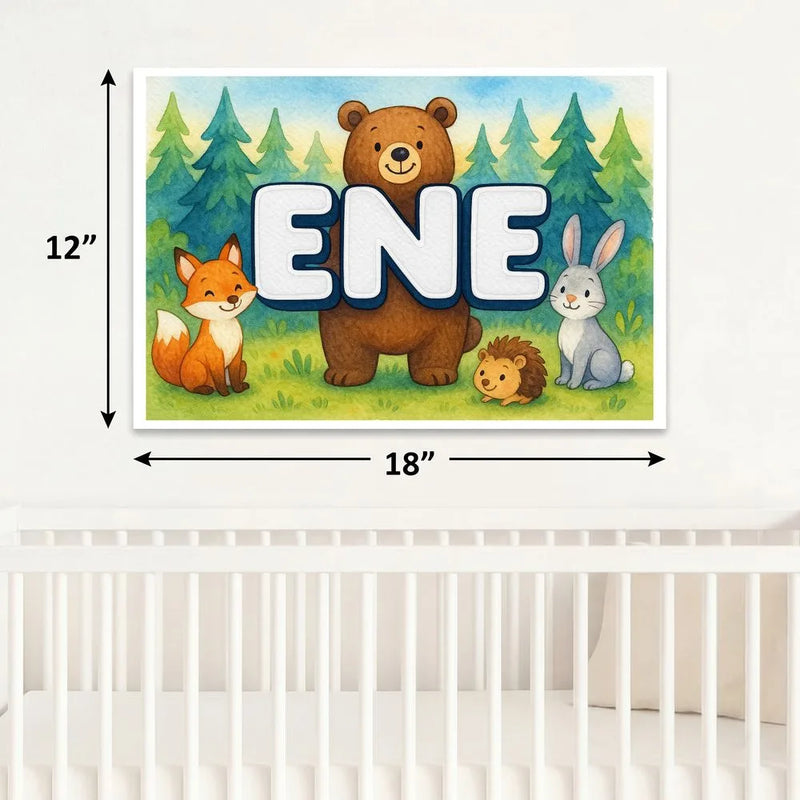 Ene Name Art - Forest Friends personalized wall print for kids