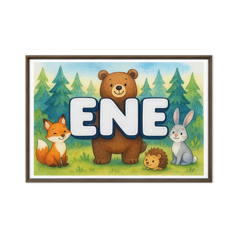 Ene Name Art - Forest Friends personalized wall print for kids