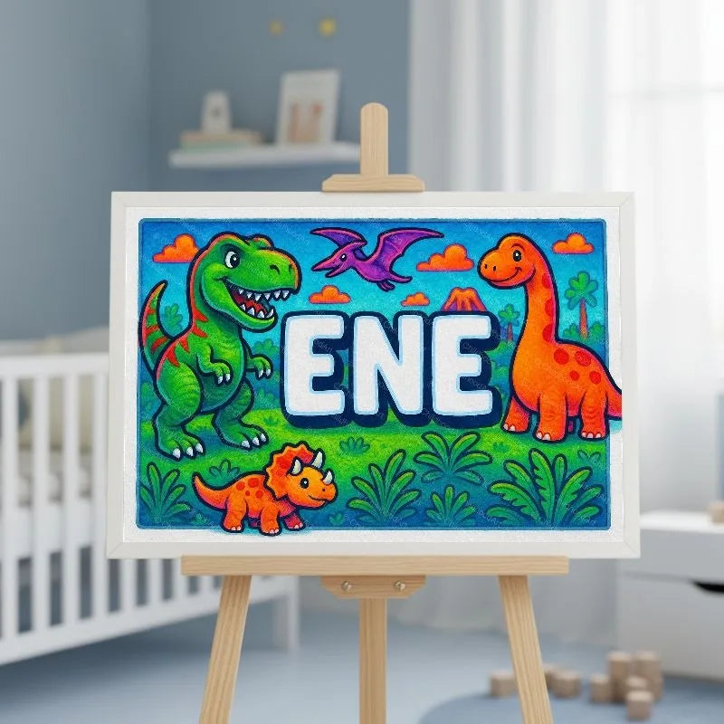 Ene Name Art - Dinosaur Adventure personalized wall print for kids