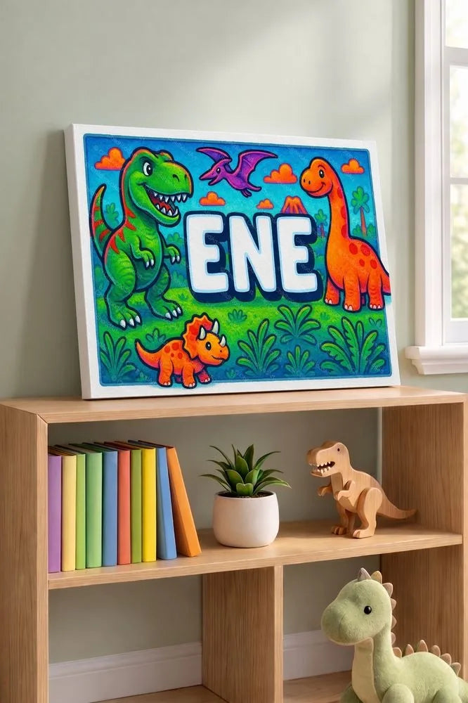 Ene Name Art - Dinosaur Adventure personalized wall print for kids