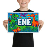 Ene Name Art - Dinosaur Adventure personalized wall print for kids