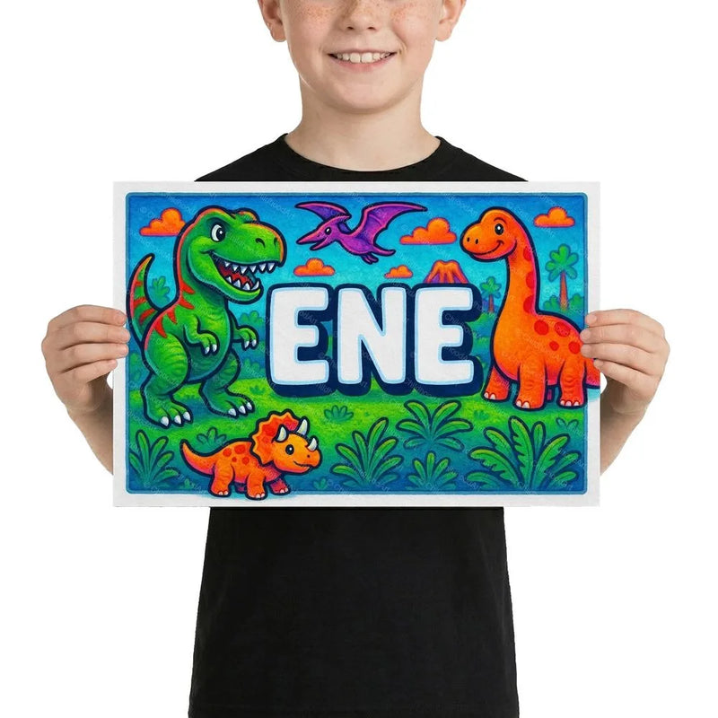 Ene Name Art - Dinosaur Adventure personalized wall print for kids