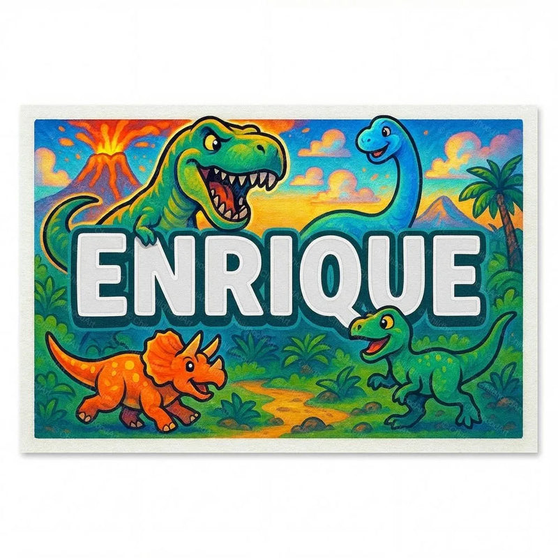 Enrique Name Art - Dinosaur Adventure personalized wall print for kids