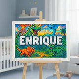 Enrique Name Art - Dinosaur Adventure personalized wall print for kids