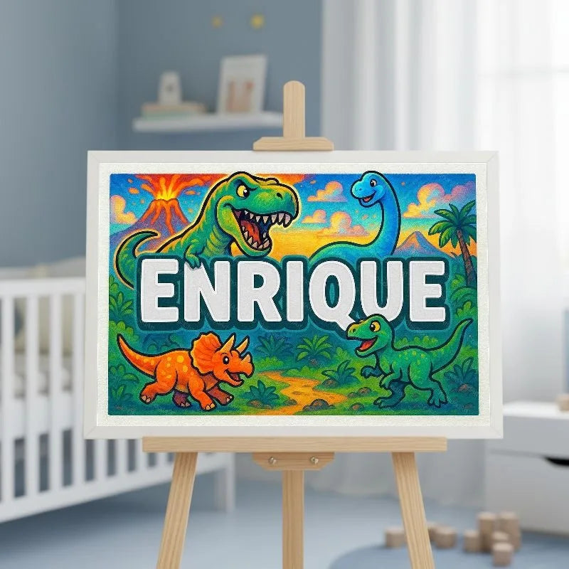 Enrique Name Art - Dinosaur Adventure personalized wall print for kids