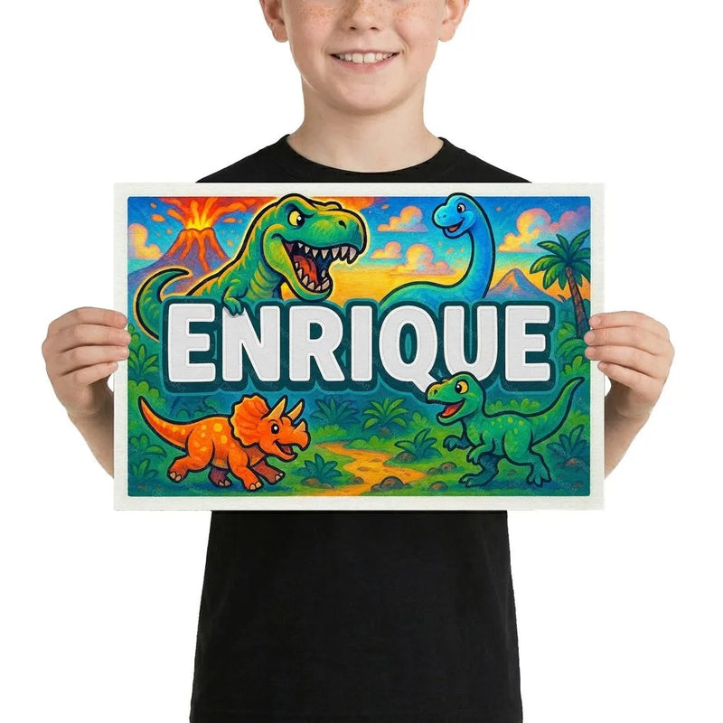 Enrique Name Art - Dinosaur Adventure personalized wall print for kids