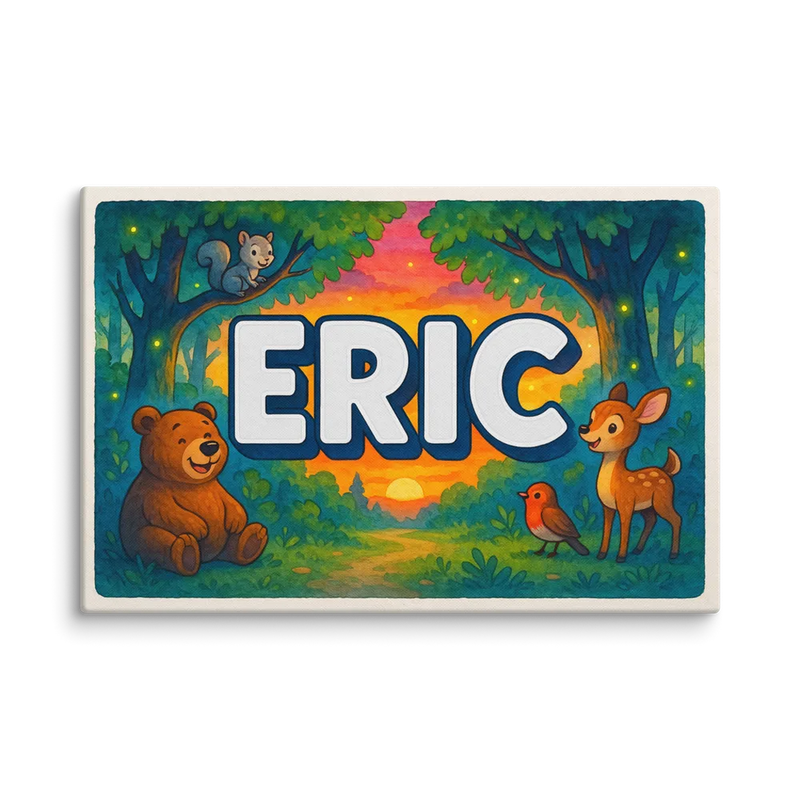 Eric Name Art - Forest Friends personalized wall print for kids
