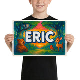 Eric Name Art - Forest Friends personalized wall print for kids