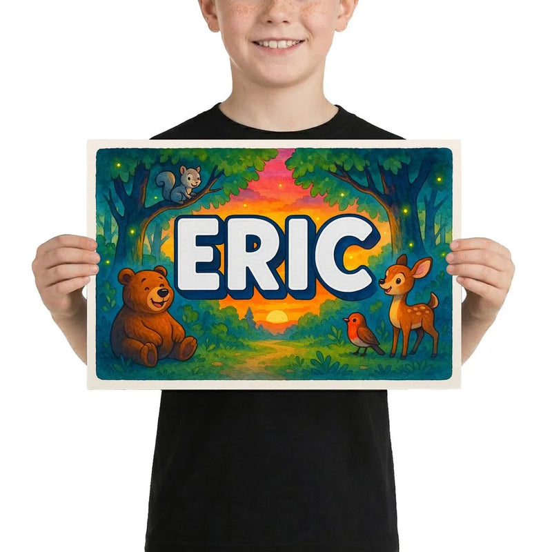 Eric Name Art - Forest Friends personalized wall print for kids