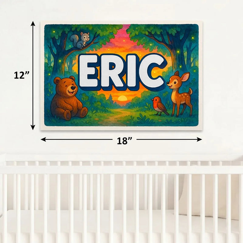 Eric Name Art - Forest Friends personalized wall print for kids