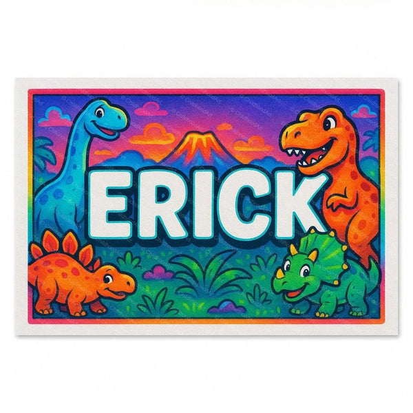 Personalized Erick name art print in the Dinosaur adventure style