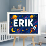 Erik Name Art - Space Explorers personalized wall print for kids