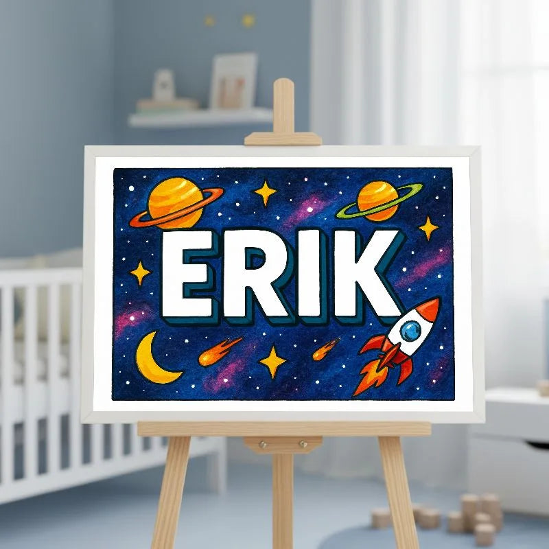 Erik Name Art - Space Explorers personalized wall print for kids