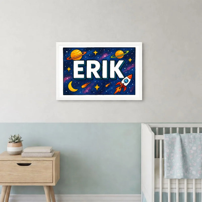 Erik Name Art - Space Explorers personalized wall print for kids