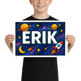 Erik Name Art - Space Explorers personalized wall print for kids