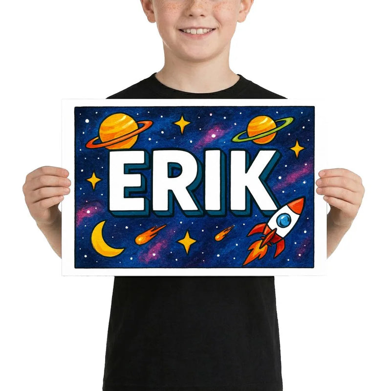 Erik Name Art - Space Explorers personalized wall print for kids