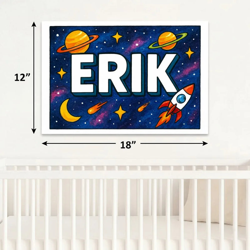 Erik Name Art - Space Explorers personalized wall print for kids