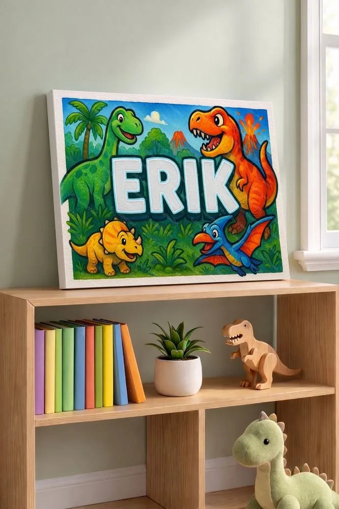 Erik Name Art - Dinosaur Adventure personalized wall print for kids