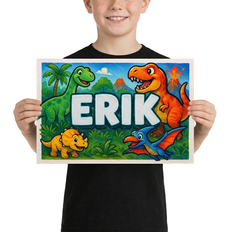 Erik Name Art - Dinosaur Adventure personalized wall print for kids