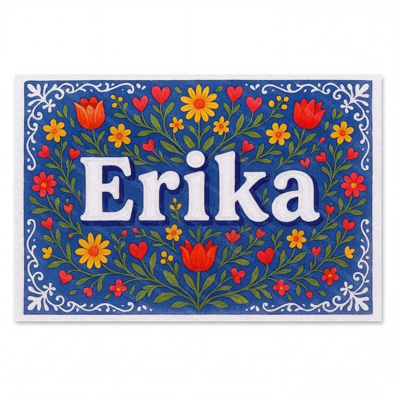 Erika Name Art - Floral Farmhouse personalized wall print for kids