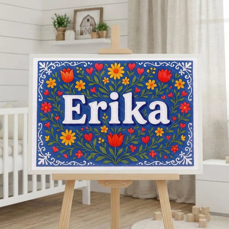 Erika Name Art - Floral Farmhouse personalized wall print for kids