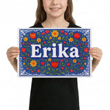 Erika Name Art - Floral Farmhouse personalized wall print for kids