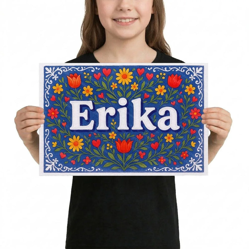 Erika Name Art - Floral Farmhouse personalized wall print for kids