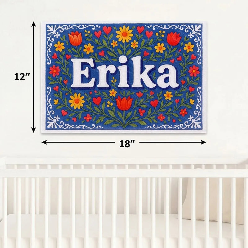 Erika Name Art - Floral Farmhouse personalized wall print for kids