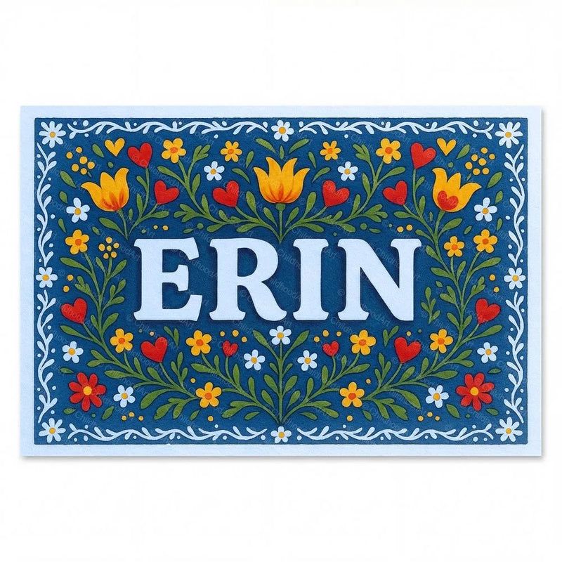 Erin Name Art - Floral Farmhouse personalized wall print for kids
