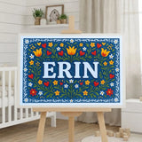 Erin Name Art - Floral Farmhouse personalized wall print for kids