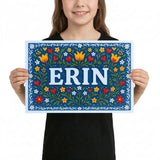 Erin Name Art - Floral Farmhouse personalized wall print for kids