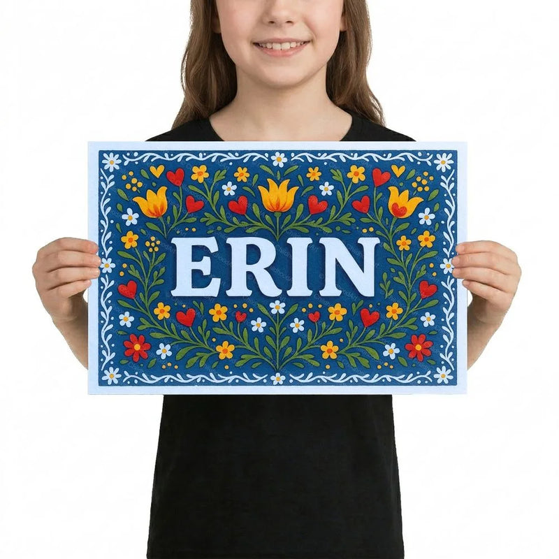 Erin Name Art - Floral Farmhouse personalized wall print for kids