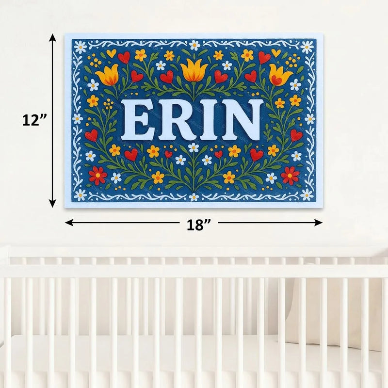 Erin Name Art - Floral Farmhouse personalized wall print for kids