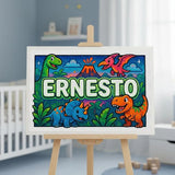 Ernesto Name Art - Dinosaur Adventure personalized wall print for kids