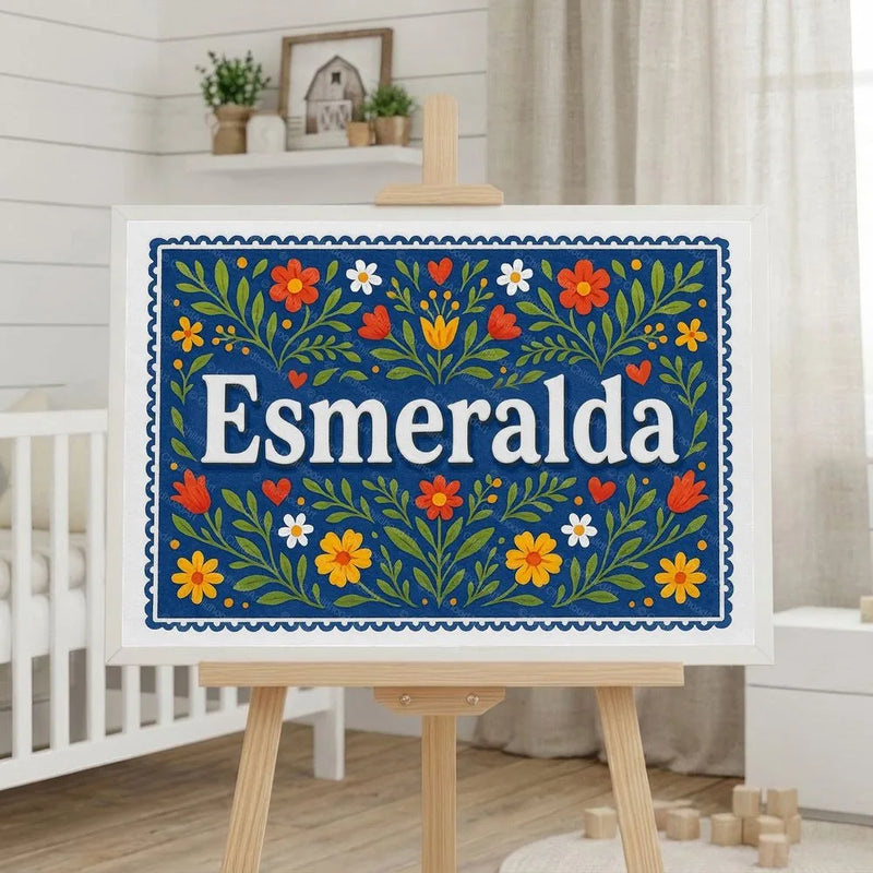 Esmeralda Name Art - Floral Farmhouse personalized wall print for kids