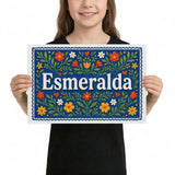 Esmeralda Name Art - Floral Farmhouse personalized wall print for kids
