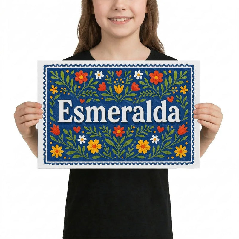 Esmeralda Name Art - Floral Farmhouse personalized wall print for kids