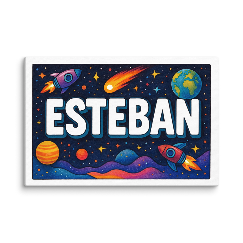 Esteban Name Art - Space Explorers personalized wall print for kids