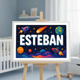 Esteban Name Art - Space Explorers personalized wall print for kids