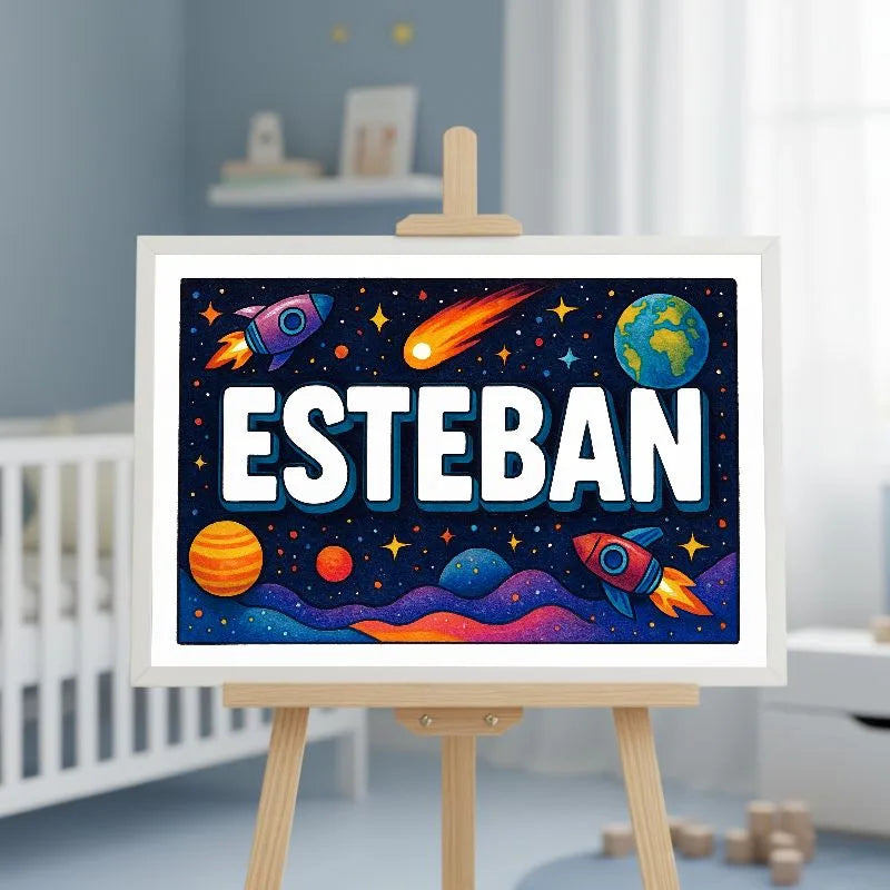Esteban Name Art - Space Explorers personalized wall print for kids