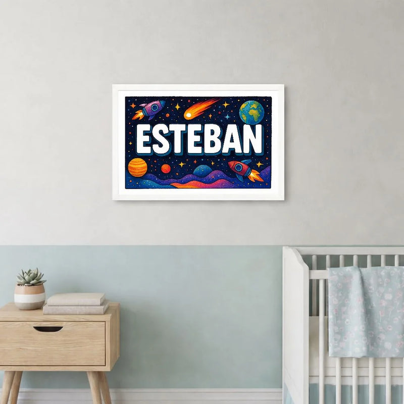 Esteban Name Art - Space Explorers personalized wall print for kids