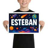 Esteban Name Art - Space Explorers personalized wall print for kids