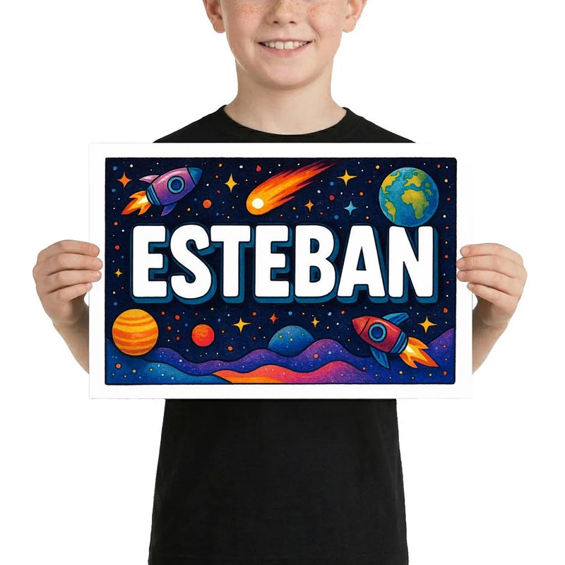 Esteban Name Art - Space Explorers personalized wall print for kids