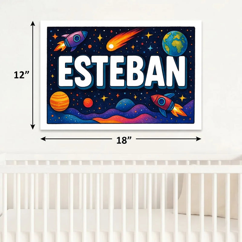 Esteban Name Art - Space Explorers personalized wall print for kids