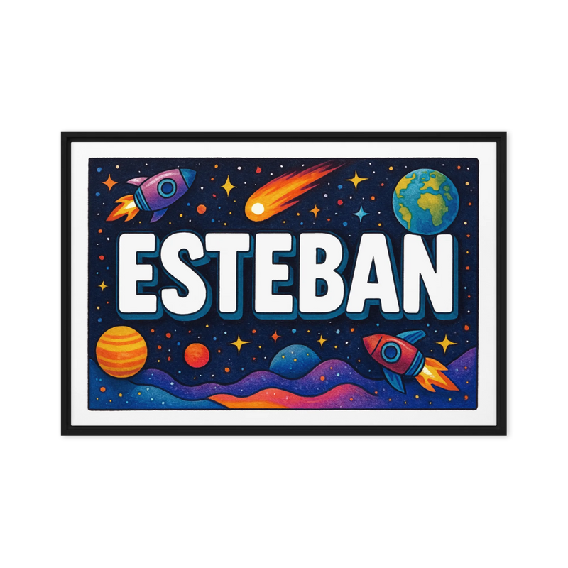 Esteban Name Art - Space Explorers personalized wall print for kids