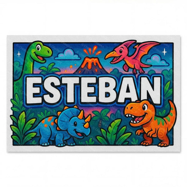 Personalized Esteban name art print in the Dinosaur adventure style