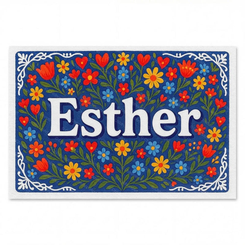 Esther Name Art - Floral Farmhouse personalized wall print for kids