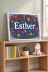 Esther Name Art - Floral Farmhouse personalized wall print for kids