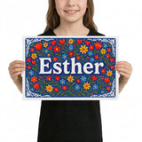Esther Name Art - Floral Farmhouse personalized wall print for kids